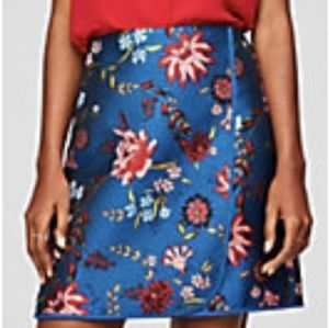 LOFT Faux Wrap Floral Embroidered Skirt